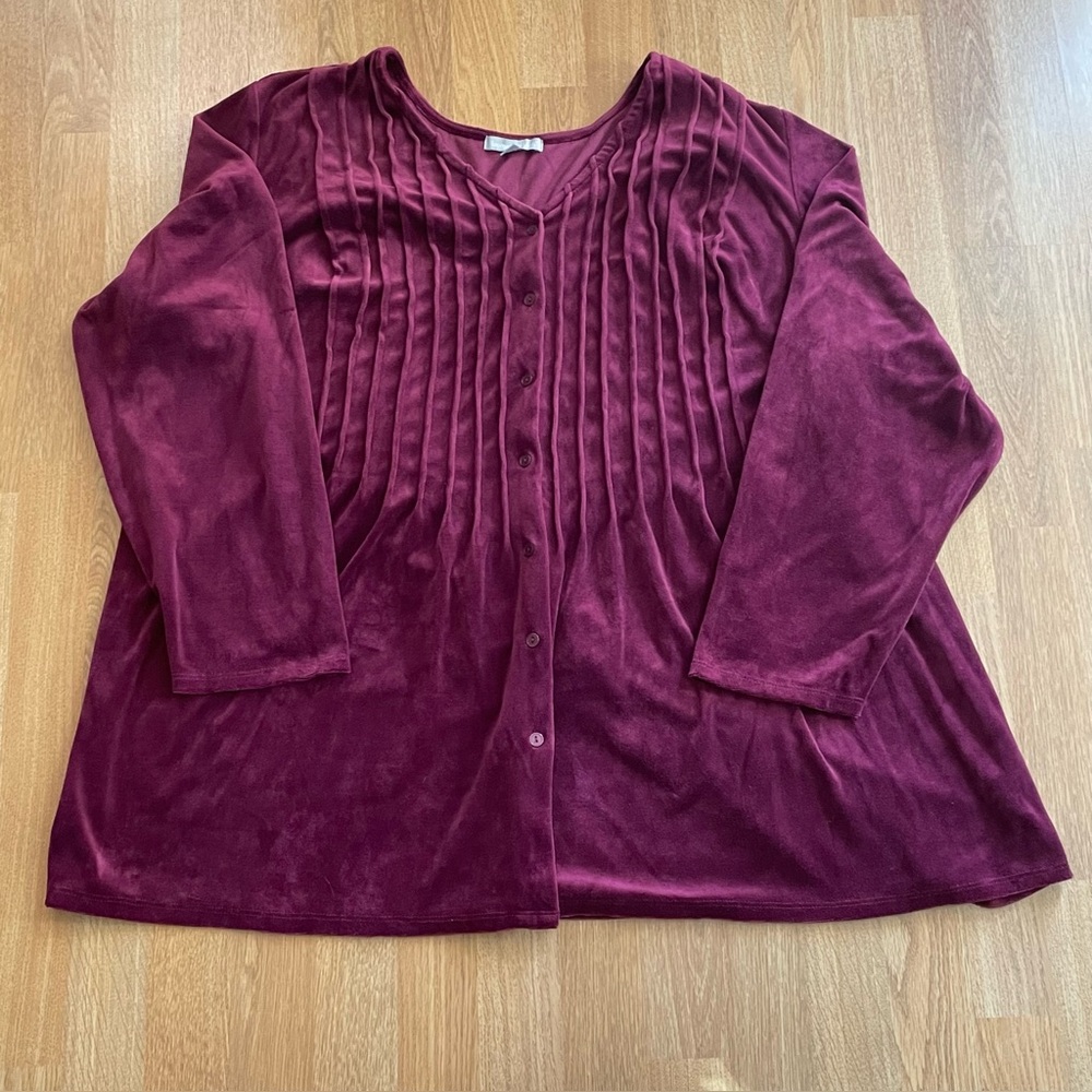 Woman Within 3X Burgundy
Scoop Neck Long Sleeve Pleated Velor Tunic